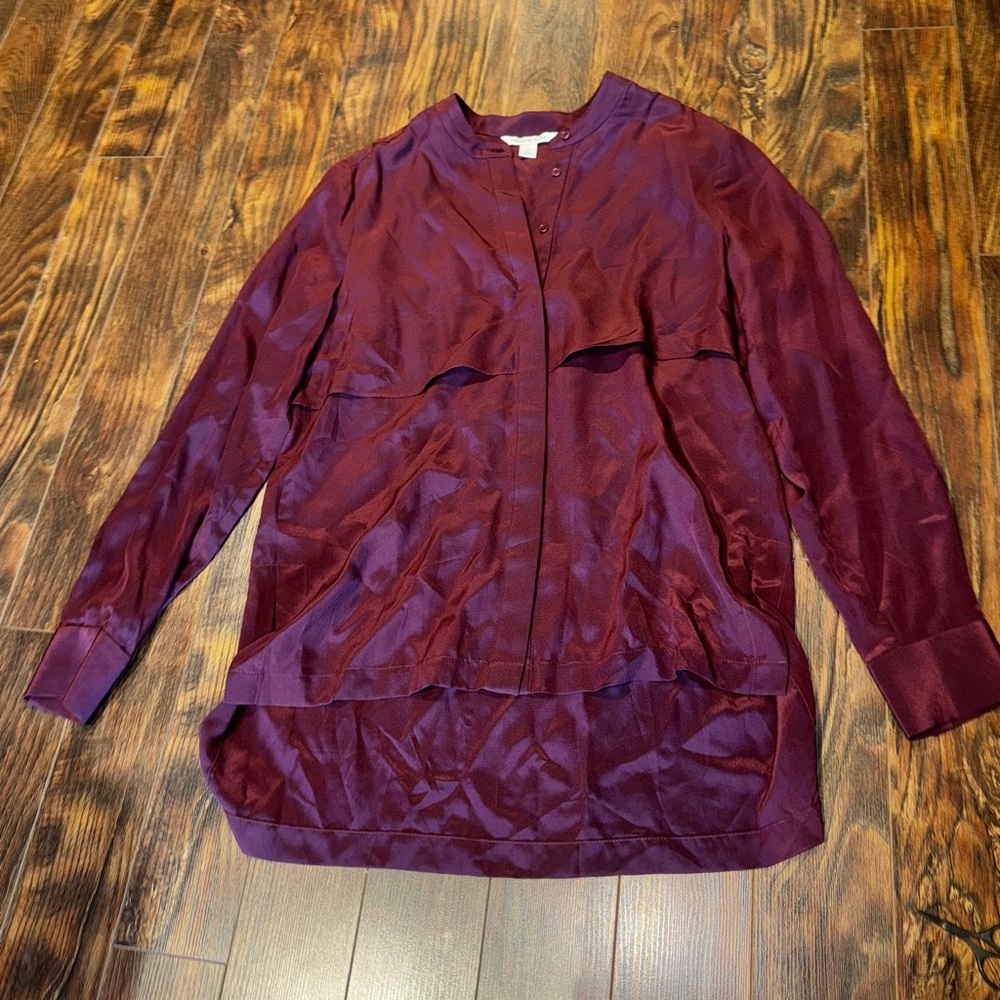Country Road Plum Satin Button-Front Blouse
